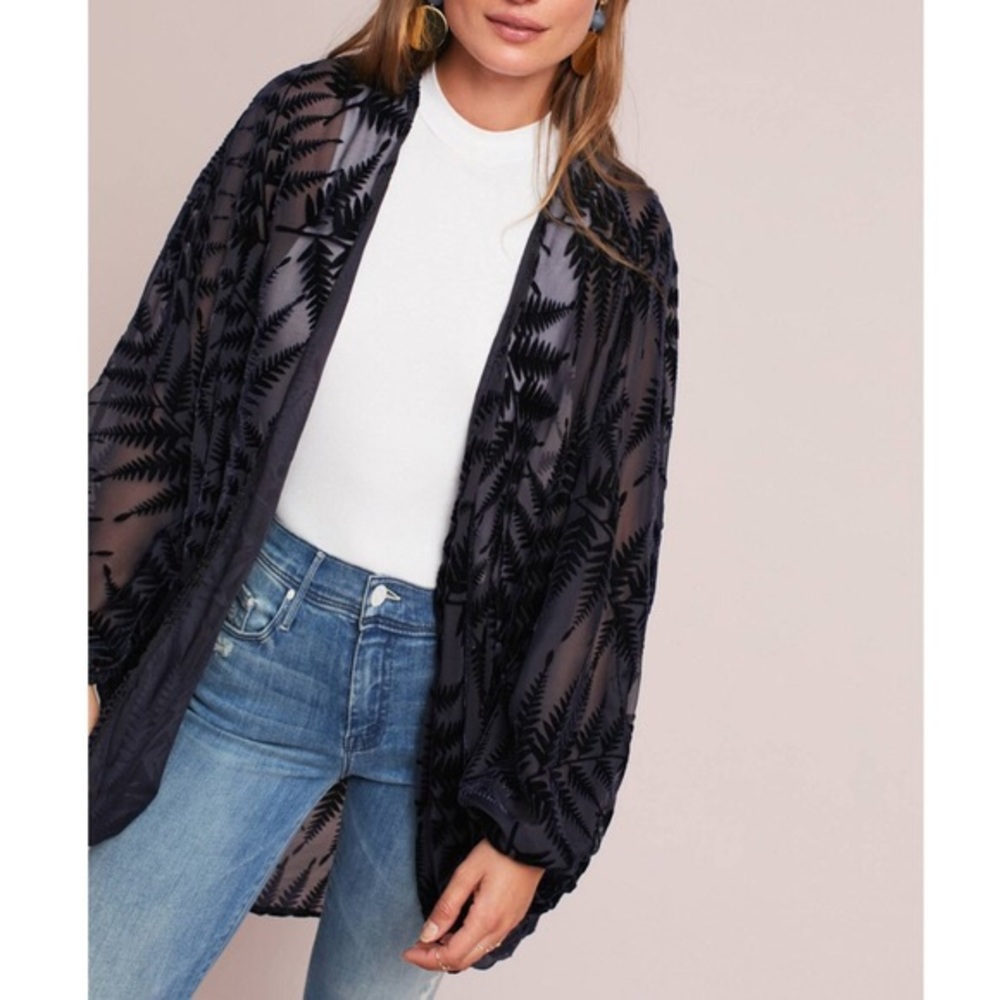 Navy blue velvet fern design poncho from Anthropologie